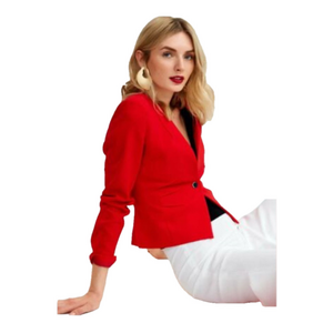 Long Tall Sally Women's Waist Cut Single Button Satin Lined in Red Blazer Size 6